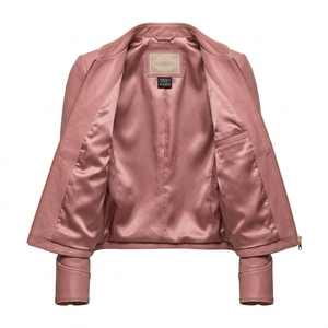 <b>Women</b> Genuine Sheepskin Leather Jacket Asymmetrical Rose Gold Zip Fitted Rider Biker <b>Coat</b> Outerwear Dusty Pink - Product Image 5