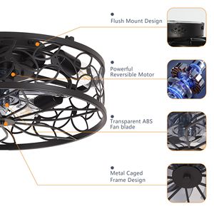 Ventilatore da Soffitto LED Vintage da 18 Pollici con Gabbia, Nero, Funzionamento Silenzioso con Telecomando, Stile Industriale per Soggiorno e Camera da Letto - Product Image 6