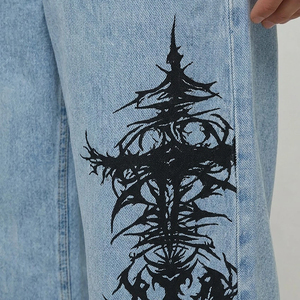 Jean droit délavé pour homme – Qualité supérieure, streetwear, impression personnalisée, coupe décontractée, taille mi-haute - Product Image 3