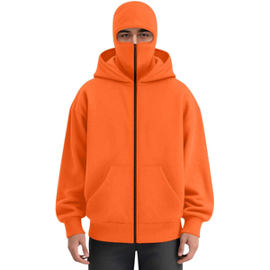 Sweat à capuche zippé intégral pour homme, personnalisé, hiver, délavé à l'acide, style vintage, avec trous pour les yeux, poches, 100% coton molletonné, coupe oversize, brodé - Product Image 1