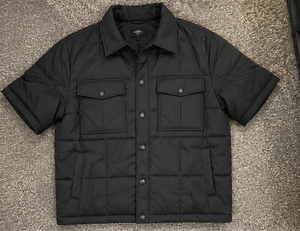Men's Black Short Sleeve <b>Puffer</b> <b>Jacket</b> Boxy <b>Crop</b> Fit Turn-down Collar Chest Pockets Front Windproof Casual Autumn Wear - Product Image 4