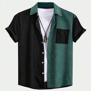Custom Men's Color Block Short Sleeve Button Down Shirt with Pocket Front Collar Spandex/Polyester Single Breasted Summer Casual - Product Image 2