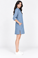 Robe chemise en denim de coton bleu clair, col rabattu, manches longues, mini, pour femme, tissu doux et respirant, décontractée, printemps, été, hiver