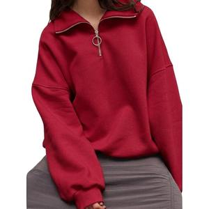 Women's Light Pink Quarter Zip Mock Neck Oversized Sweatshirt <b>Drop</b> Shoulder Long Sleeve Casual Fleece Pullover Loose Fit Soft - Product Image 3