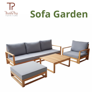 Ensemble de canapés en acacia résistant aux intempéries (4 pièces) convertible pour l'intérieur et l'extérieur, meubles de salon et de terrasse pour usage hôtelier - Product Image 1