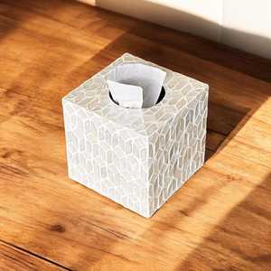 Luxe Pearlscape Mother of Pearl Inlay Tissue Box Custom Pattern Iridescent Shell Mosaic Holder for Modern Interiors - Product Image 6