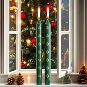 Elegant Gold <b>Snowflake</b> Design Tapered Candles Soy Wax Smokeless Smooth Finish Beautiful Christmas Birthdays Wedding Diwali <b>Decor</b> - Product Image 2