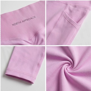 Leggings taille haute sans couture pleine longueur rose uni en Spandex et Polyester, extensibles dans les quatre sens, pour le yoga et les vêtements de sport pour femmes - Product Image 4