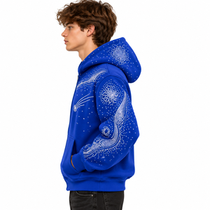 Sweat-shirt à capuche zippé pour homme, bleu royal, motif strass, streetwear premium orné de strass - Product Image 4
