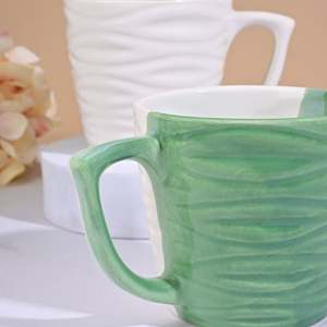 Forest Sculpted Large Capacity Green Cup Set of 4 Microwave Safe Hand Painted Design Style for Hot Chocolate Cappuccino <b>Tea</b> <b>Mugs</b> - Product Image 4