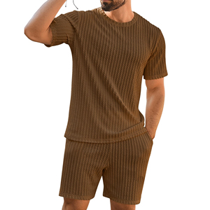 Wholesale Saleh Enterprises Men's Summer Casual <b>Cord</b> Set T-Shirt Shorts Quick Dry Solid Pattern Breathable Cotton Matching - Product Image 4