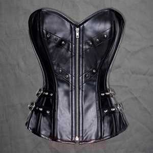 Women's Goth Punk Plus-Size Lace-Up Leather Corset Shapewear Waist Cinchers with Satin Fabric Quick Dry Firm Control <b>Crotchless</b> - Product Image 1