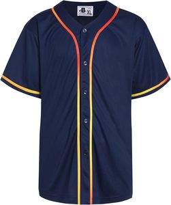 Chemise décontractée à manches courtes boutonnée Dehaner Navy Baseball Jersey, couleur unie, style sportif, vêtement d'été, polyester à séchage rapide - Product Image 1