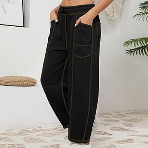 Pantalones de chándal holgados y cómodos de algodón 100% para mujer, estilo barrel, con cintura elástica y bolsillos, joggers de frente plano para primavera - Product Image 4