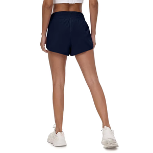 Shorts tricotés pour femmes, taille mi-haute, couleur unie, avec poches, fermeture à cordon, coupe décontractée, respirants, pour l'entraînement - Product Image 2