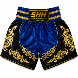 กางเกงมวยไทย SHH แบบสั่งทำพิเศษสำหรับผู้ชาย ผ้าซาตินพรีเมียม สำหรับชกมวยคิกบ็อกซิ่ง  พร้อมปักโลโก้ส่วนตัว ชุดฝึกซ้อมศิลปะการต่อสู้สำหรับผู้ใหญ่ - Product Image 2
