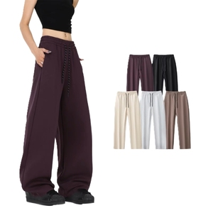 Pantalon pour femme personnalisable à taille mi-haute élastique en polyester et coton, respirant, de haute qualité, pour un usage décontracté - Product Image 1