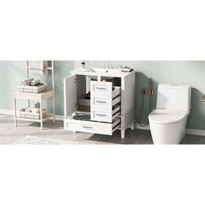 Mobile Bagno Moderno da 30 Pollici con Chiusura Ammortizzata, Armadietto Contenitore e Lavabo Integrato con 3 Cassetti - Stile Urbano - Product Image 4