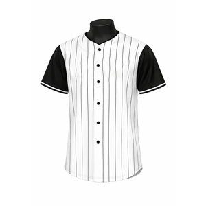 Custom White Pinstripe Baseball Jersey Black <b>Raglan</b> Sleeve Button Up Baseball Shirt Blank Plain Team Uniform <b>Top</b> Breathable - Product Image 1