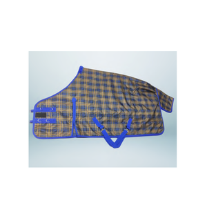 Alfombra de caballo sin relleno impresa 1200D con encuadernación azul impermeable transpirable y ligero forro de nailon carcasa de polialgodón - Product Image 1