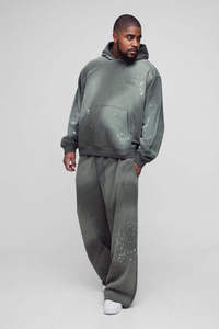 Men Olive Green Tracksuit <b>Paint</b> Splatter Hoodie Jogger <b>Set</b> Oversized Streetwear Wholesale Custom Logo - Product Image 6