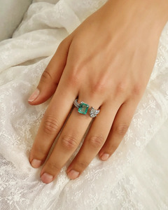 <b>Emerald</b> Cut Green Pear Moissanite Diamond Toi Et Moi <b>Ring</b> 10K 14K 18K Gold 925 935 <b>Silver</b> Fine Jewelry - Product Image 2
