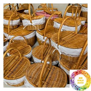 Panier en osier rustique avec ou sans couvercle, grand et petit, panier en rotin tressé à la main avec poignée, style campagnard pour salon et cuisine - Product Image 6