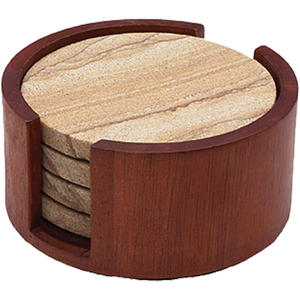 Round Wooden <b>Coaster</b> <b>Set</b> Of 4 Pcs With Wood Finished For Hot & Cold Cover Of Beverage Kitchenware <b>Coaster</b> <b>Set</b> - Product Image 2