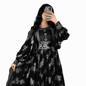 Ensemble de robe en tissu de chiffon naturel, brodée de dentelle, à manches longues, faite à la main, style Kuchi afghan, pour femme, respectueux de l'environnement - Product Image 5