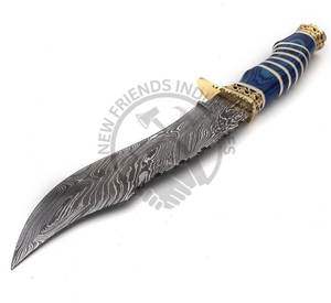 Couteau Bowie en acier Damas fait main, neuf, lame fixe, couteau de chasse, couteau de camping en plein air avec manche en bois et os laiton - Product Image 4