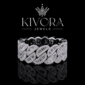 แหวนค็อกเทลเพชรโมอิสซาไนต์เงินแท้ 925 ยี่ห้อ KIVORA JEWELS ประดับเพชรทรงบาแกตต์แบบฝังหนามเตย สำหรับทั้งชายและหญิง สไตล์ฮิปฮอป เหมาะสำหรับเป็นของขวัญในงานปาร์ตี้ - Product Image 1