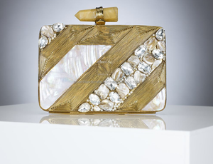 Manufacturer's Luxury Customizable Natural Brass MOP Clutch <b>Bag</b> for Women for Wedding <b>Parties</b> Evening Use Featuring Stone - Product Image 4