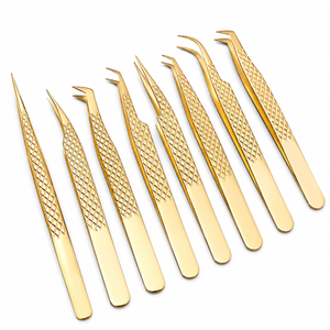 Pince à épiler pour extensions de cils en acier inoxydable japonais plaqué or avec logo personnalisé, pince à épiler diamantée à forte adhérence testée à la main avec logo personnalisé - Product Image 1