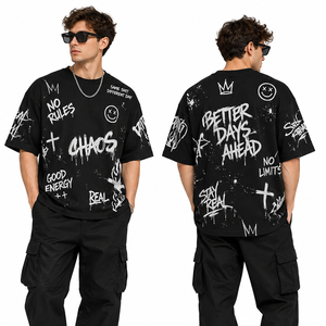 T-shirt noir surdimensionné pour homme, respirant, style streetwear, manches courtes, grande taille, jersey de coton vintage, col rond, haute qualité - Product Image 5