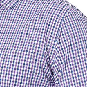Chemise décontractée pour homme, anti-plis, à carreaux imprimés, col rabattu, simple boutonnage, manches longues, à carreaux bleu violet, boutonnée - Product Image 3
