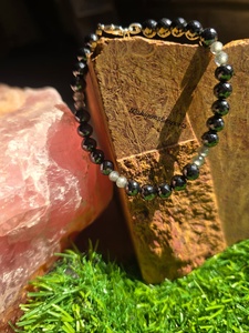 6.50 MM Black Round & Light Blue Moissanite <b>Beads</b> <b>Bracelet</b> Hand Made Moissanite Diamond & Other Diamond Jewelry - Product Image 4