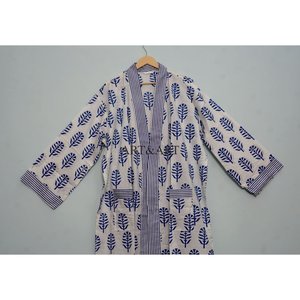 Kimono de Algodón Indio al Por Mayor a Bajo Precio, Fabricante de Kimonos de Algodón con Estampado a Mano, Kimono Largo de Diseñador para Mujer - Product Image 2