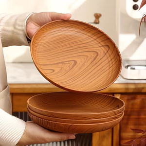 10 pièces de plateaux en bois ronds, plateaux de service en bois naturel, plateaux pour le petit-déjeuner, pour restaurant occidental, pour usage domestique - Product Image 1