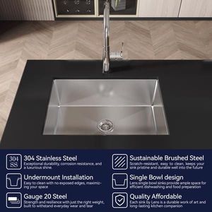 Lavello da Cucina Moderno a Vasca Singola 68,5 cm x 48,3 cm, Multifunzionale in Acciaio Inox S304, Kit Workstation Sottopiano Fatto a Mano - Product Image 5