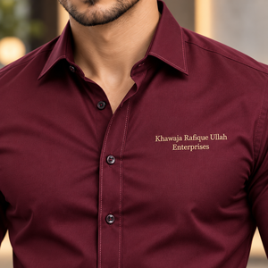 Khawaja Rafique Ullah Enterprises Men's <b>Blue</b> Embroidered <b>Dress</b> Shirt Full Sleeve Turn-down Collar Formal Cotton Anti-Wrin - Product Image 2