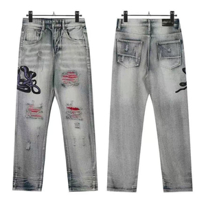 Jeans de Mezclilla con Degradado de Color para Hombre, Corte Ancho, Cintura Alta, Estilo Urbano, Tela de Algodón, para Otoño - Product Image 3