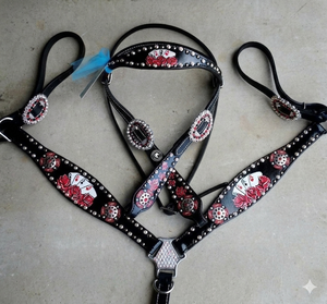 Cabezada de cuero estilo western con riendas, para caballo, para senderismo, ocio y barriles, con arnés de pecho y diseño de una oreja. - Product Image 2