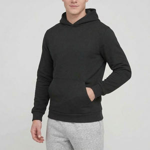 Men's Black Hooded Sweatshirt 100% Cotton Fleece Regular Fit Solid Color Casual Autumn Wear - Product Image 5