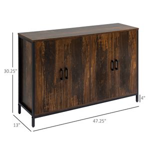 Rustic Brown Industrial <b>Sideboard</b> Buffet Cabinet with Adjustable Oak Shelves for Villa <b>Kitchen</b> or Coffee Bar Use - Product Image 3