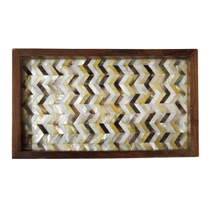 Plateau en bois artisanal incrusté de nacre, plateau de service décoratif, motif chevron, vente en gros, OEM, ODM, en vrac - Product Image 1