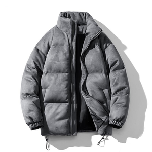 <b>Men's</b> Brown <b>Suede</b> Puffer <b>Jacket</b> Stand Collar Zipper Closure Windproof Thick Winter Casual Coat Regular Length Loose Fit - Product Image 5