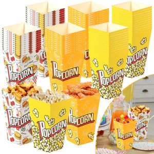 100 Scatole per Popcorn da Film, 3 Nuovi Stili, Contenitori in Carta Arancione, Giallo e Bianco per Snack, Patatine e Puff - Product Image 4