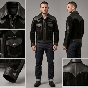 Men Black Leather Turn-down Collar Button <b>Jacket</b> <b>Racing</b> Biker <b>Jacket</b> Custom Leather Riding <b>Jacket</b> Wholesale Manufacture - Product Image 4