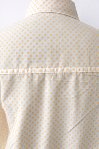 เสื้อเชิ้ตผ้าฝ้ายพิมพ์ลายบล็อกสีครีมแบบยูนิเซ็กซ์ |   เสื้อเชิ้ตมัสตาร์ดลายจุดติดกระดุม |   เสื้อเชิ้ตแขนยาวทำมือโดยช่างฝีมือ |   แฟชั่นแบบช้าๆ - Product Image 4