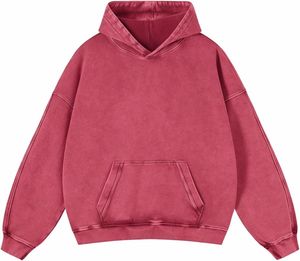 Sweat-shirt à capuche pour homme, effet délavé, couleur unie, pull en molleton, épaules tombantes, coupe oversize, streetwear d'hiver - Product Image 3